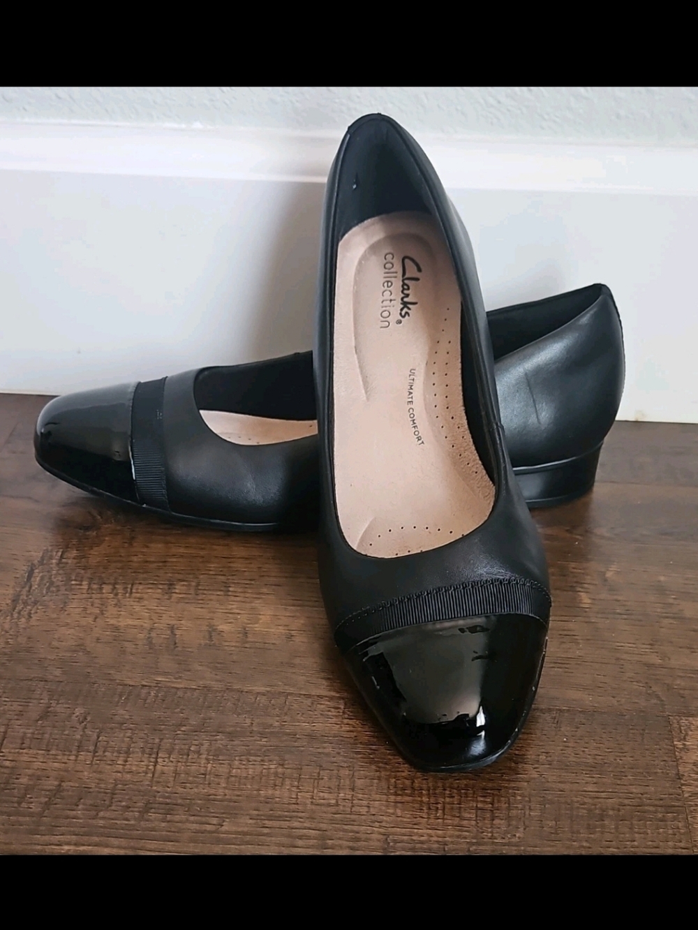 Clarks Black Patent Cap-Toe Slip-On Flats